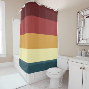 Red, teal and yellow stripes shower curtain