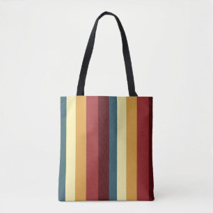 Red, teal and yellow stripes tote bag