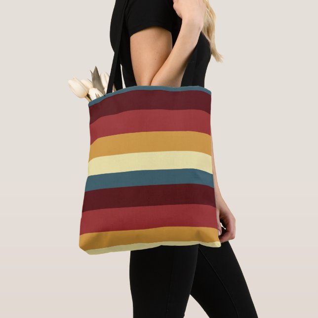 Red, teal and yellow stripes tote bag (Close Up)