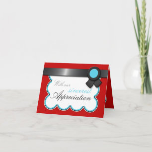 Red & Teal, Black Ribbon Elegant Thank You Cards