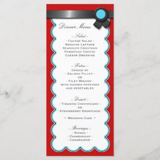 Red & Teal, Black Ribbon Wedding Reception Menu
