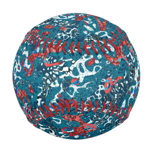 Red Teal Black White Spotted Graphic Abstraction Baseball