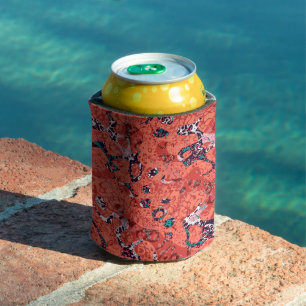 Red Teal Black White Spotted Graphic Abstraction Can Cooler