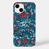 Red Teal Black White Spotted Graphic Abstraction
