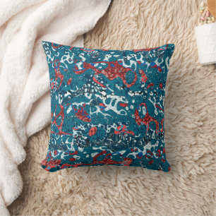 Red Teal Black White Spotted Graphic Abstraction Cushion