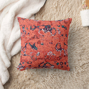 Red Teal Black White Spotted Graphic Abstraction Cushion