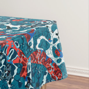 Red Teal Black White Spotted Graphic Abstraction Tablecloth