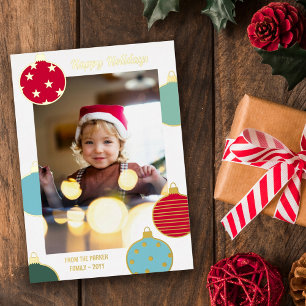 Red Teal Blue Christmas Baubles Happy Holidays