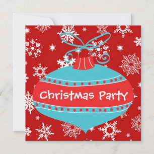 Red Teal Blue Retro Christmas Party Invitation