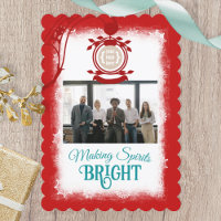 Red, Teal Blue Script Company Logo Christmas Photo