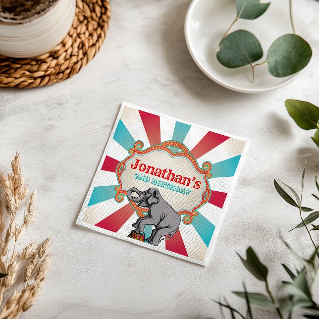 Red Teal Blue Vintage Circus Birthday Napkin (Red Teal Blue Vintage Circus Birthday Napkins)