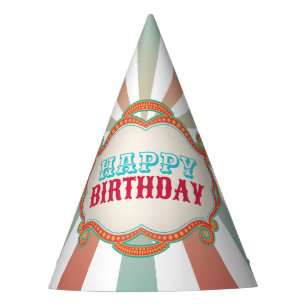 Red Teal Blue Vintage Circus Carnival Birthday Party Hat