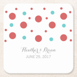 Red Teal Confetti Paper Coasters