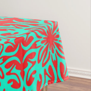 Red & teal floral tablecloth