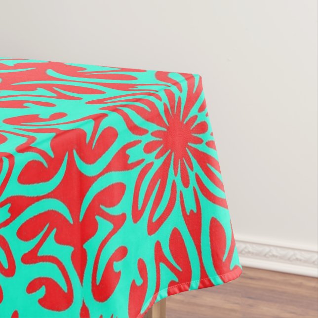 Red & teal floral tablecloth (In Situ)