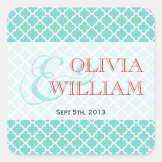 Red teal Moroccan tile ampersand modern wedding Square Sticker