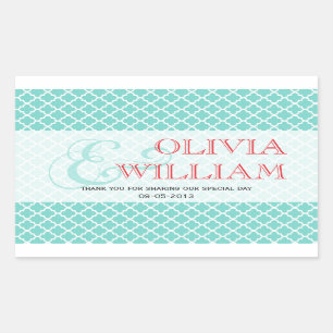 Red teal Moroccan tile ampersand wedding favour Rectangular Sticker