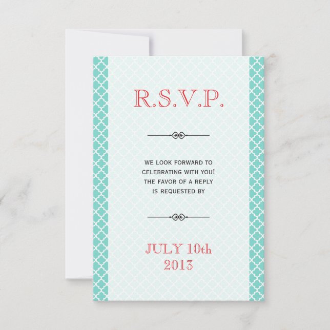 Red teal Moroccan tile ampersand wedding rsvp Invitation (Front)