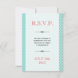 Red teal Moroccan tile ampersand wedding rsvp Invitation