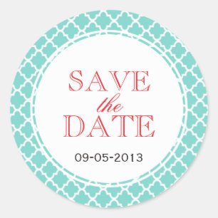 Red teal Moroccan tile SAVE THE DATE wedding seal