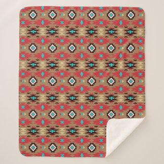 Red Teal Native American Vision Sherpa Blanket