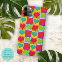 Red Teal Turquoise Blue Lime Green Hearts Pattern