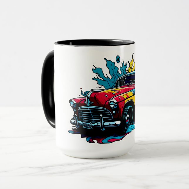Red & Teal Vintage Paint Splat Car Mug (Front Left)