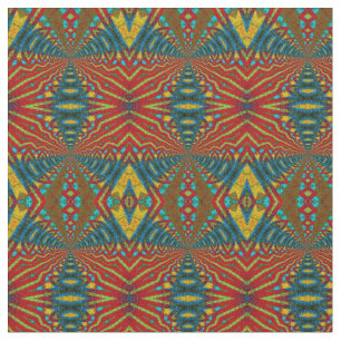 Red Teal Yellow Modern Ethnic Textile Tribal Print Fabric