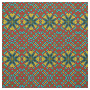 Red Teal Yellow Modern Ethnic Textile Tribal Print Fabric