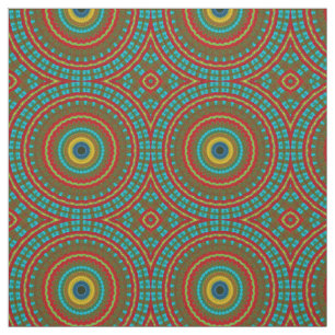Red Teal Yellow Modern Ethnic Textile Tribal Print Fabric