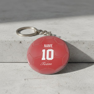 Red Team Soccer Ball Personalised Name Key Ring