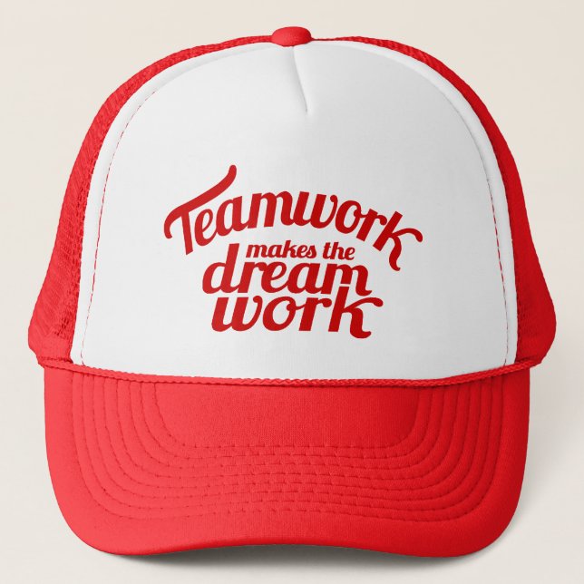 Red teamwork makes the dream work graphic hat (Front)