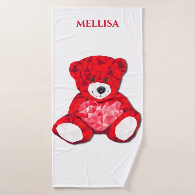RED teddy bear bath towel, personalised name. Bath Towel (Bath Towel)