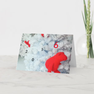 Red Teddy bear in Christmas Tree 2016 Holiday Card