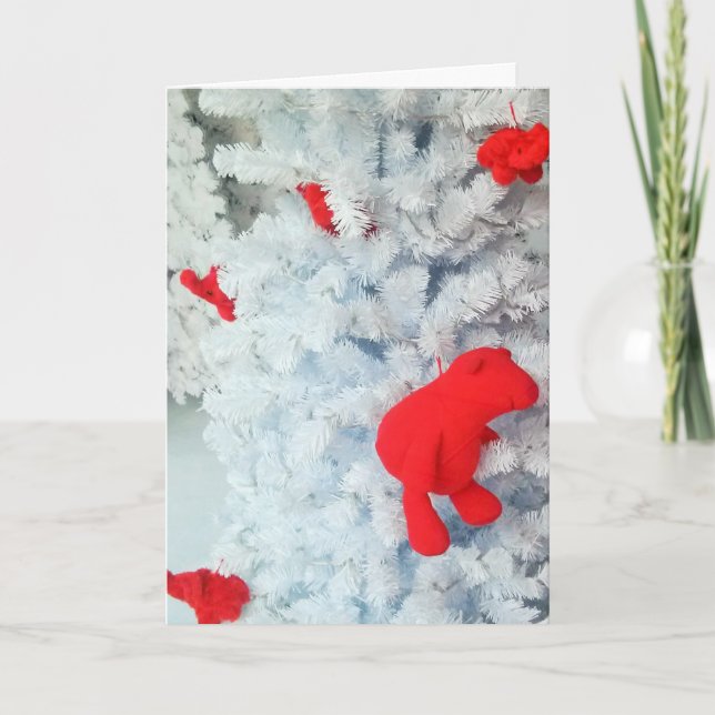 Red Teddy bear in Christmas Tree Holiday Card (Front)