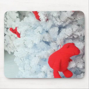 Red Teddy bear in Christmas Tree Mouse Pad