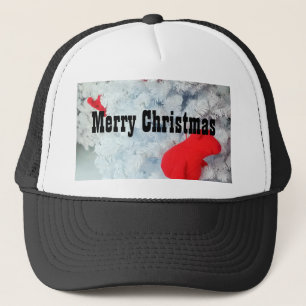 Red Teddy bear in Christmas Tree Trucker Hat