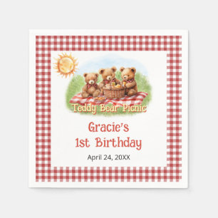 Red Teddy Bear Picnic 1st Birthday Napkin