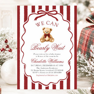 Red Teddy Bear We Can Bearly Wait Baby Shower Invitation