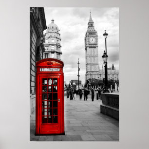 Red Telephone Big Ben London Landscape Poster