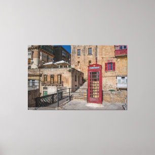 Red telephone booth in Valletta Malta Canvas Print