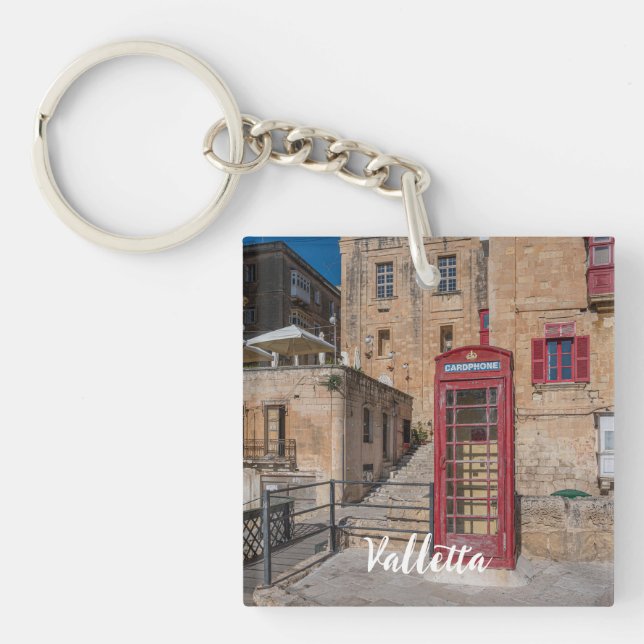 Red telephone booth in Valletta Malta Key Ring (Front)