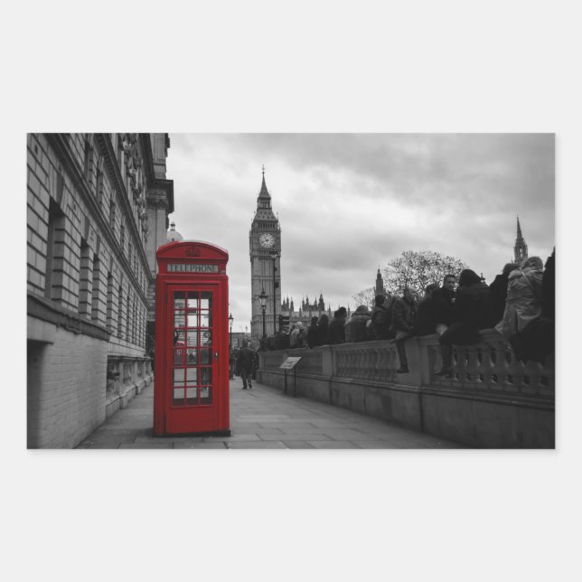 Red telephone box in London rectangular sticker (Front)
