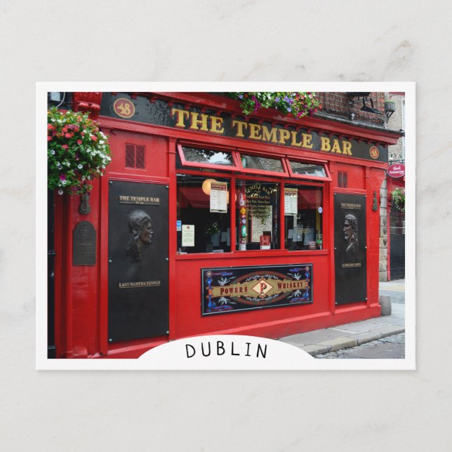 Red Temple Bar pub in Dublin Postcard (Front)