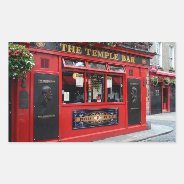 Red Temple Bar pub in Dublin Rectangular Sticker (Front)