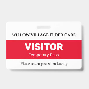 Red Temporary Visitor Pass For Hospital Care Home ID Badge