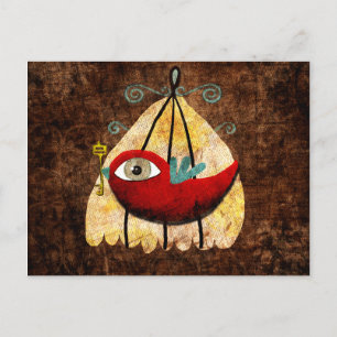 Red tender baby Bird key cage postcard