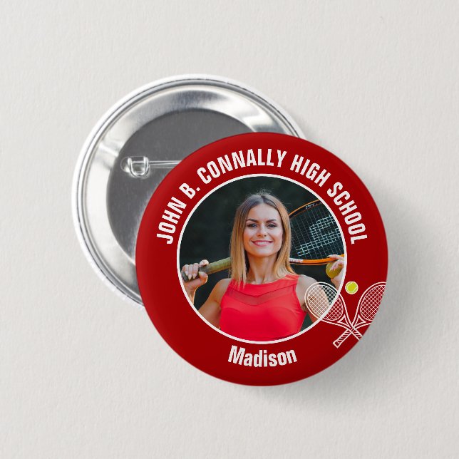 Red Tennis Player Photo High School Spirit 6 Cm Round Badge (Front & Back)