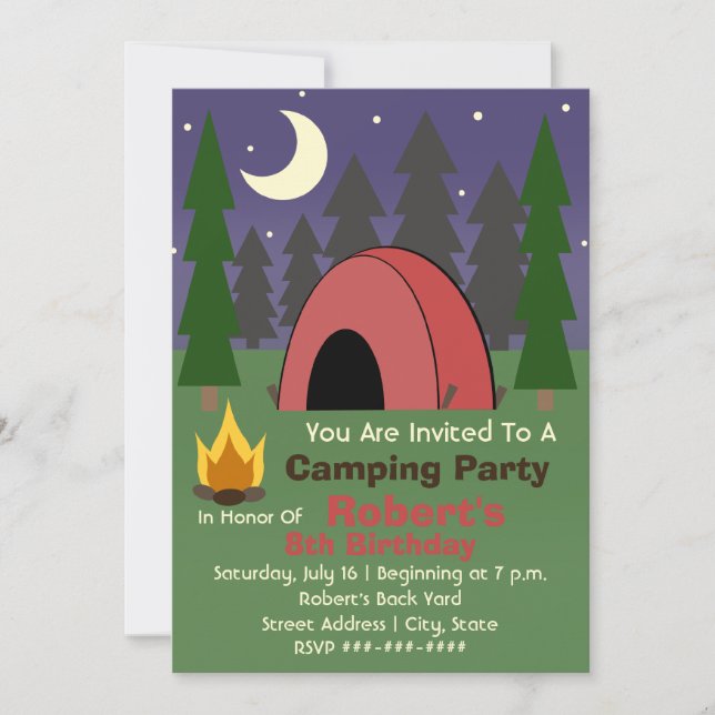 Red Tent Camping Birthday Party Invitation (Front)