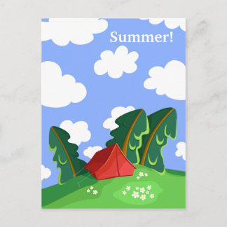 "Red tent in summer forest" postcard